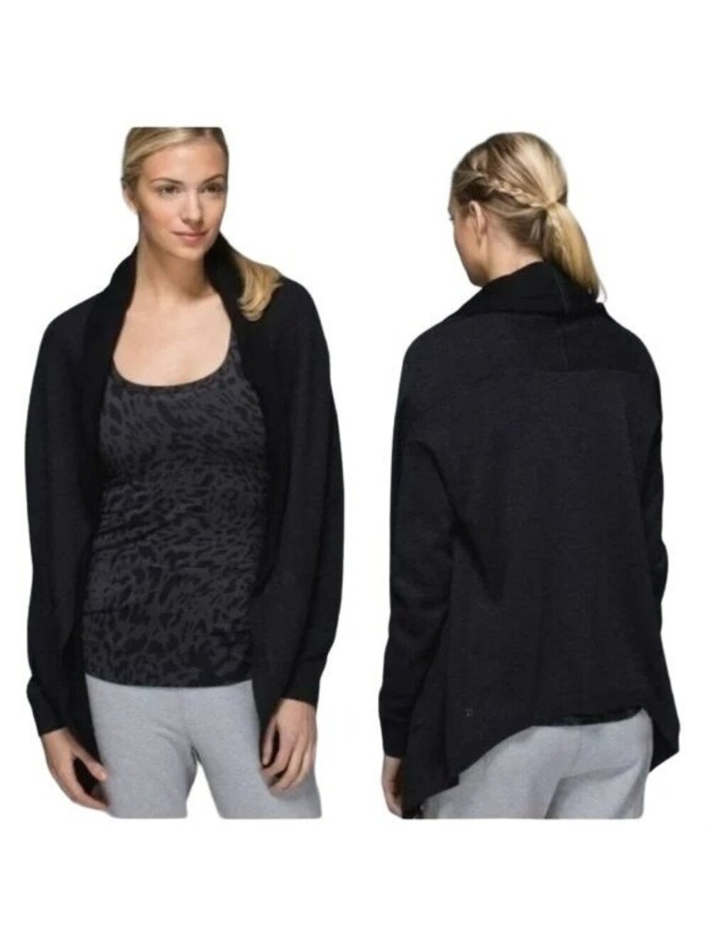 Lululemon Womens Gray Black Cashmere Blend Hooded Reversible Yogi Cardigan 2